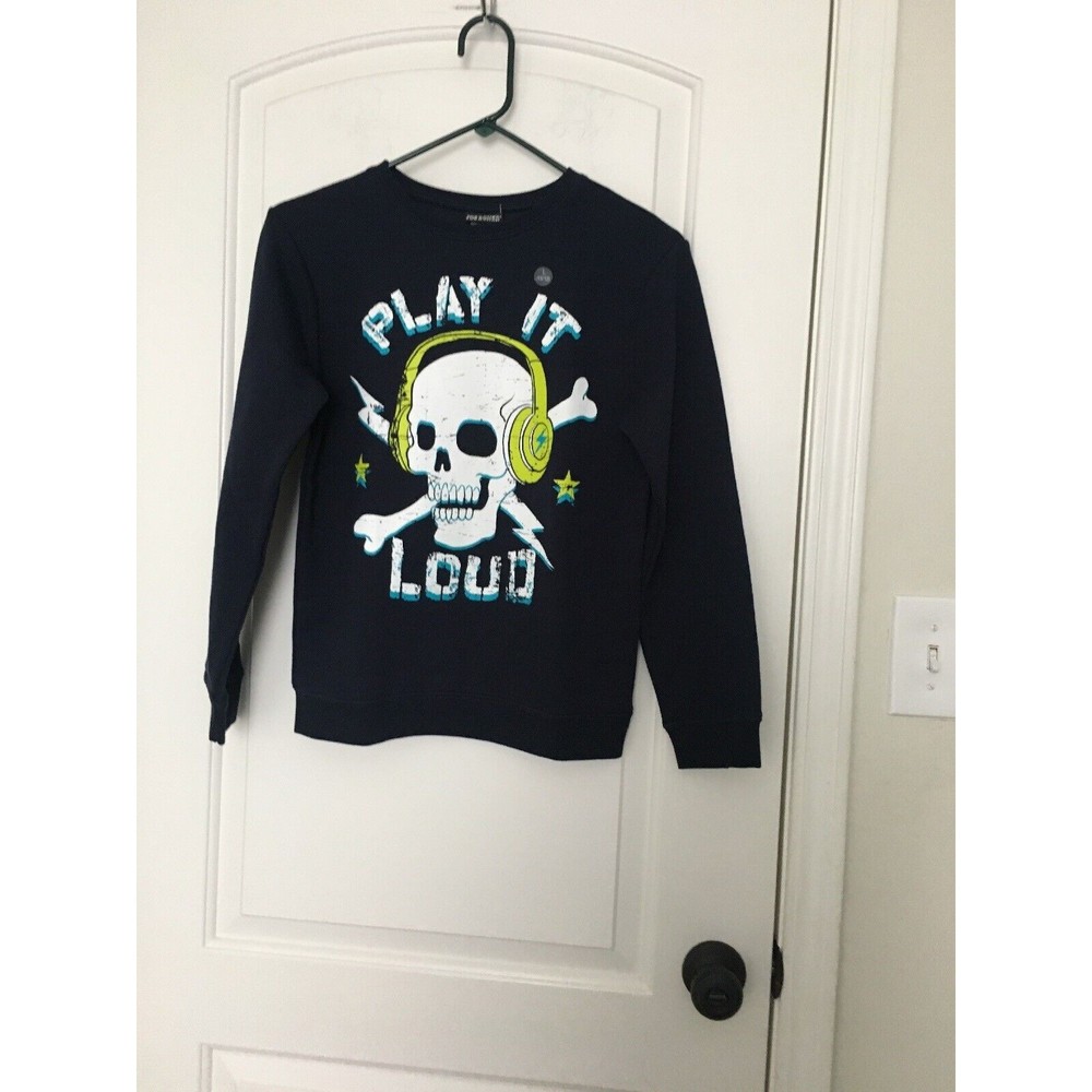 Joe Boxer Boys Skull Theme Sweatshirt "PLAY IT LOUD" Size Large 10/12 Navy